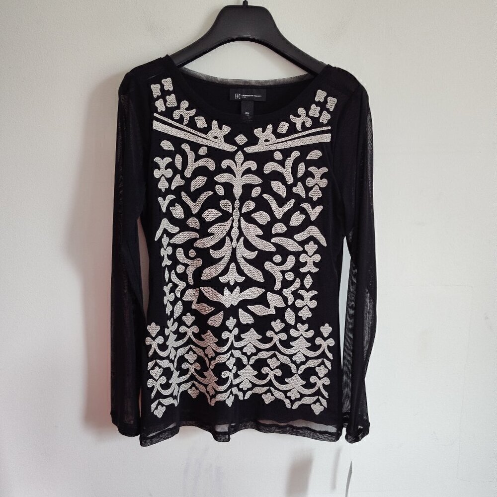 Inc Mesh Embroidered Long-Sleeve Top
